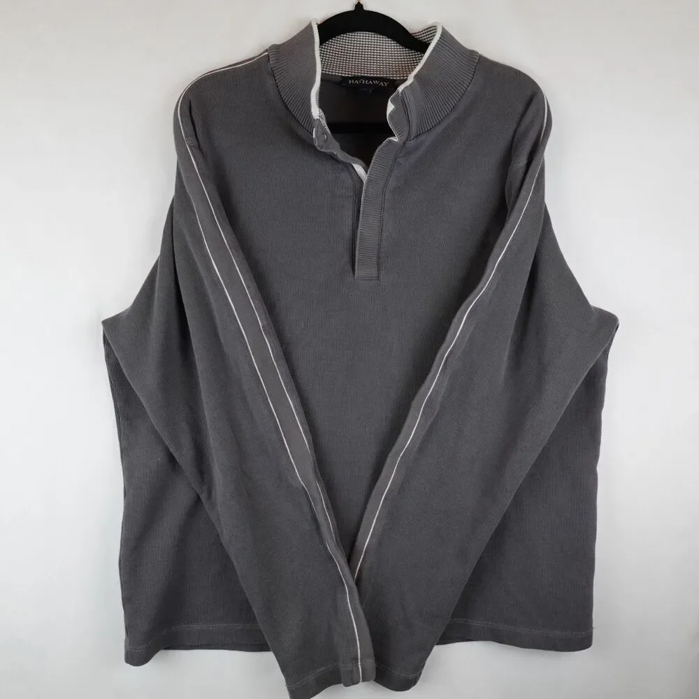 Hathaway Pullover Ribbed Knit Sweater Men's XXL Gray 1/4 Button Up Fall Golf - Picture 7 of 13